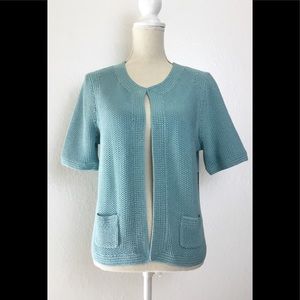 Anne Klein Cardigan Sweater Open Front Shine Knit
